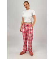Kadın Cepli Pamuklu Lastikli Bel Kurdeleli Desenli Pijama Altı (Nar Çiçeği)