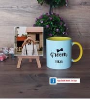 Groom Fotoğraflı Dekoratif Taş, Kupa Bardak Beyaz Hediye (Model 7)