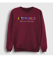 Presmono Unisex Beyaz Astroworld V4 Travis Scott Sweatshirt 44788tt (Bordo)
