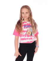 Toontoy Kız Çocuk Runner Baskılı Batikli Tişört (Fuşya)