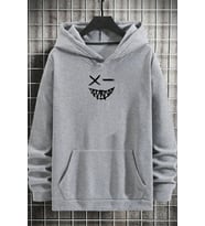 Cartoon Graphic Thermal Lined Drawstring Sweatshirt (Gri)