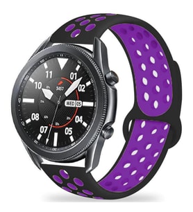 Huawei GT2 46mm KRD-02 Suya Dayanıklı Delikli Renkli Silikon Kordon (Siyah-Mor)