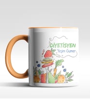 Kişiye Özel Diyetisyen Tasarımlı Siyah Kupa (Beyaz-Turuncu)