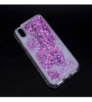 iPhone X / İPhone XS Kılıf Zore Sıralı Taşlı Sıvılı Silikon Kılıf (Mor)
