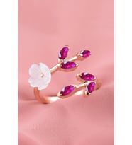Manolya Çiçeği Ayarlanabilir 14k Rose Gold Kaplama Kadın Yüzük (Fuşya)