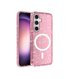 Galaxy S25 Plus Kılıf Magsafe Şarj Özellikli Parlayan Simli Saydam Renkli Allstar Kılıf (Pembe)