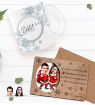 BK Gift Kişiye Özel Mutlu Yıllar Kupa Bardak ve Retro Ahşap Yılbaşı Tebrik Kartı Hediye Seti-3 (Siyah)