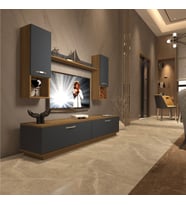 Decoraktiv Eko 5DAB Mdf Std Tv Ünitesi Tv Sehpası - Parlak Beyaz (Pera - Antrasit)