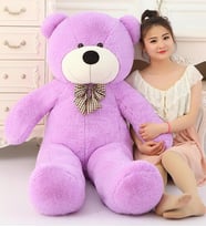 SOLEMIA-  Sevgiliye HEDİYE- 160 cm İthal Kumaş Papyonlu DEV Boy Peluş Ayı (Lila)