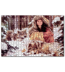 Cakapuzzle Kızılderili Kız Ve Karlar İçinde Kurtlar Görseli  Puzzle Yapboz MDF (Ahşap) (255 Parça)