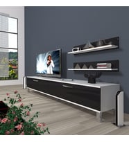 Decoraktiv Eko 4 Slm Std Krom Ayaklı Tv Ünitesi Tv Sehpası (Beyaz-Siyah)