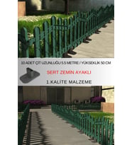 Dekoratif Plastik Alan Oluşturma ve Bahçe Çiti 10 ADET ÇİT (Y: 50 CM / G: 5.5 M) SERT ZEMİN AYAKLI (Yeşil)