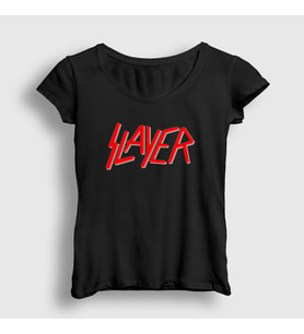 Presmono Kadın Beyaz Solo Logo Slayer T-Shirt 111919tt (Siyah)