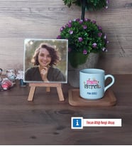 İngilizce Öğretmeni Fotoğraflı Dekoratif Taş, Ahşap Altlıklı Türk Kahvesi Fincanı Hediye (Model 1)