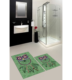 EVDEYA Dijital Baskılı Yıkanabilir Baykuş Desenli İkili Banyo Halısı Paspas Klozet Takımı, KLOZET-35-GRİ, (Yeşil)