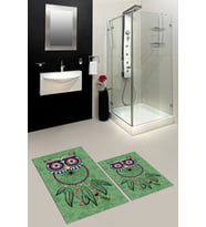 EVDEYA Dijital Baskılı Yıkanabilir Baykuş Desenli İkili Banyo Halısı Paspas Klozet Takımı, KLOZET-35-GRİ, (Yeşil)