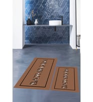 EVDEYA Baskılı Yıkanabilir Çerçeveli Bathroom Yazılı Banyo Paspası Klozet Takımı, KLOZET-6-BEYAZ, (Kahverengi)
