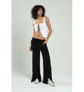 Sifu Tekstil Kadın Spor Omuzdan Zincirli, Kuş Gözü Zincir Bağlamalı Triko Atlet Büstiyer Crop Top SFYZ1016 (Beyaz)