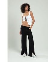 Sifu Tekstil Kadın Spor Omuzdan Zincirli, Kuş Gözü Zincir Bağlamalı Triko Atlet Büstiyer Crop Top SFYZ1016 (Beyaz)