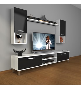 Decoraktiv Eko 5da Mdf Dvd Krom Ayaklı Tv Ünitesi Tv Sehpası (Beyaz-Siyah)