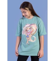 Toontoy Kız Çocuk Baskılı Düşük Kol Tişört (Yeşil)