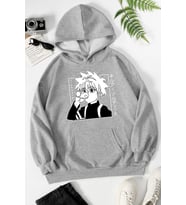 Unisex Killua Zoldyck Baskılı Sweatshirt (Gri)