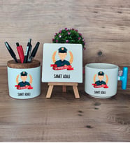 Erkek Polis Hediye Sepeti Kupa Bardak T Kulplu, Kalemlik ve Dekoratif Taş Polisler Günü Erkek Polise Hediye (Model 3)