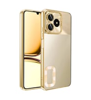 Realme Note 50 Kılıf Logo Yeri Açık Kamera Lens Önü Korumalı Renkli Kenarlı Şeffaf Silikon (Gold)