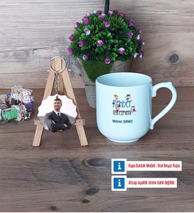 Rehber Öğretmen Kupa Bardak Beyaz ve Fotoğraflı Ahşap Anahtarlık Hediye Öğretmenler Günü Hediyesi (Model 5)