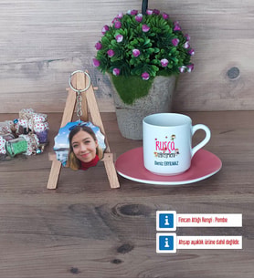 Rusça Öğretmeni Türk Kahvesi Fincanı Ahşap Altlıklı ve Fotoğraflı Ahşap Anahtarlık Hediye (Model 6)