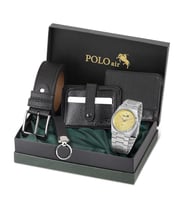 Polo Air Erkek Kol Saati Cüzdan Kemer Kartlık Anahtarlık Kombin PL-0860E (Sarı)
