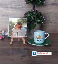 Babaya Doğum Günü Hediyesi Fotoğraflı Dekoratif Taş, Ahşap Altlıklı Türk Kahvesi Fincanı Hediye Babalar Günü Hediyesi (Model 9)