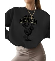 Rüya plajı Baskılı erkek unisex Bej kalın kadın Sweatshirt Sweatshirt 3 iplik şardonlu bisiklet yaka (Siyah)