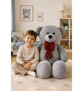 125 cm Papyonlu Büyük Beyaz Ayıcık (%100 Yerli) (Gri)