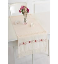 Buldan Keteni Ara Dantelli İpek İşlemeli 50x130 cm Runner (Natural)