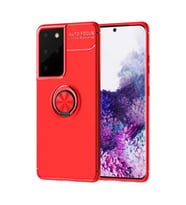 Samsung Galaxy S21 Ultra Kılıf Yüzüklü Magnetli Ravel Case (Kırmızı)