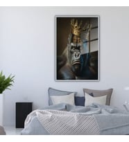 Metal Çerçeveli Temperli Cam Tablo King Kong Kral Goril (Gümüş)