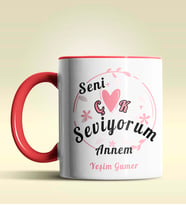 Kişiye Özel Seni Çok Seviyorum Annem Tasarımlı Pembe Kupa Bardak (Kırmızı)