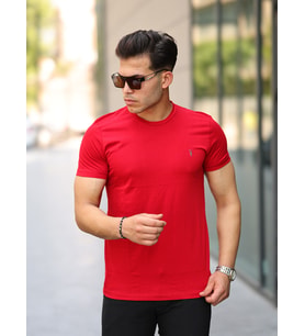 Kozik Erkek Bisiklet Yaka Standart %100 Pamuk Erkek Basic T-Shirt (Kırmızı)