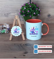 Developer Kupa Bardak Kırmızı ve Ahşap Anahtarlık Hediye (Model 12)