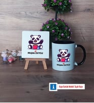 Sevimli Panda Dekoratif Taş, Kupa Bardak Kırmızı Hediye (Model 10)