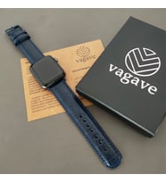 vagave Apple Watch Deri Kordon 2 3 4 5 6 7 42-44-45 mm İsme Özel 5 Renk (Mavi)