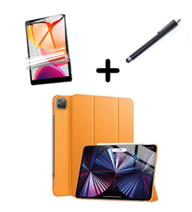 Apple iPad Pro 11 1. 2. 3. 4. Nesil Kılıf Set PU Deri Smart Tablet Kilifi Ekran  (Turuncu)