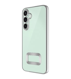 Samsung Galaxy S24 FE Kılıf Logo Yeri Açık Kamera Lens Korumalı Renkli Kenarlı Şeffaf Silikon (Gümüş)