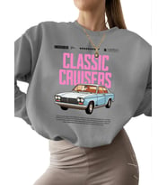 bisiklet yaka erkek 3 iplik şardonlu unisex Bej Klasik cruisers tişört tasarımı Baskılı Sweatshirt (Gri)