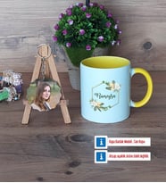 Doğum Günü Hediyesi Kupa Bardak Beyaz ve Fotoğraflı Ahşap Anahtarlık Hediye (Model 7)