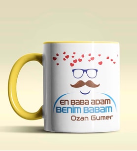 Kişiye Özel En Baba Adam Benim Babam Tasarım Siyah Kupa Bardak (Sarı)