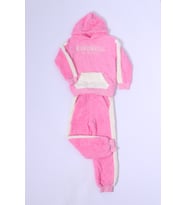 KIZ ÇOCUK PELUŞ EŞOFMAN TAKIMI NAKIŞLI KAPÜŞONLU D48 (Pembe)