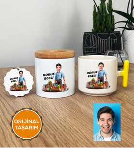 Kişiye Özel Karikatürlü Diyetisyen Hediye Seti T Kupa, Kalemlik, Anahtarlık Diyetisyenler Günü Hediyesi Erkek Diyetisyene Hediye (Sarı)