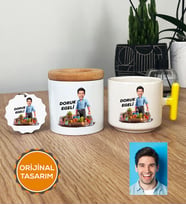 Kişiye Özel Karikatürlü Diyetisyen Hediye Seti T Kupa, Kalemlik, Anahtarlık Diyetisyenler Günü Hediyesi Erkek Diyetisyene Hediye (Sarı)